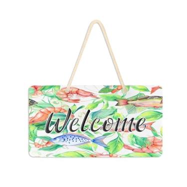 Imagem de Burbuja Placa de boas-vindas de plantas de peixe para porta da frente, placa de boas-vindas de PVC para decoração de férias, 15 x 28 cm