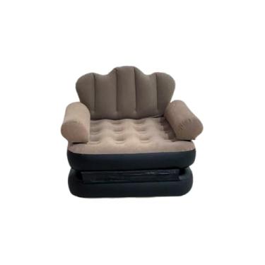 Imagem de Poltrona e Sofá Cama Inflável, PVC Flocado, Cinza e Azul, 92x95x90cm, com Puff, Suporta até 100kg, Inclui Bomba