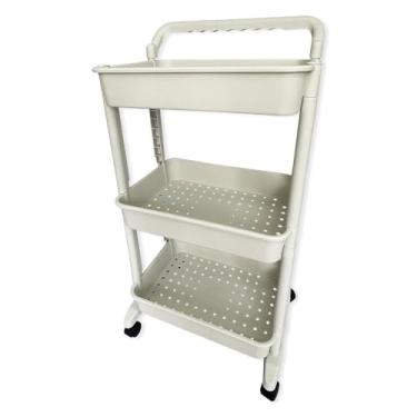 Imagem de Carrinho Organizador Multiuso com 3 Prateleiras, Rodas e Alça, Branco
