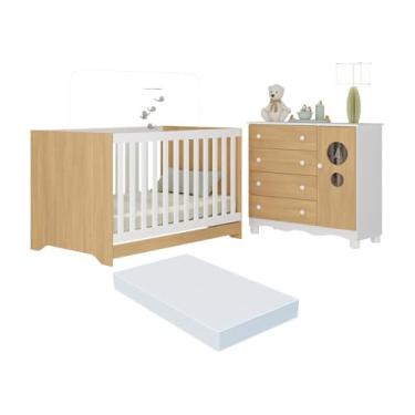 Imagem de Berço Americano 3 em 1 com Colchão Incluso e Cômoda 1 Porta 4 Gavetas Suspiro Multimóveis Mp4718 Branco/madeirado