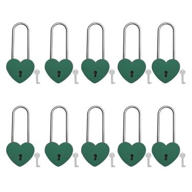 Imagem de VeYocilk Cadeado Love Lock Coração 10 peças Matte Green Wish Lock Love Heart Cadeado Afiado com Chave para Ponte Casamento Aniversário Presente de Viagem (com Chave)
