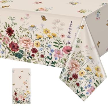 Imagem de 1 toalha de mesa floral de primavera, toalha de mesa descartável de plástico borboleta flores silvestres para Páscoa, aniversário, casamento, dia das mães, artigos e decorações para festas de chá, 137