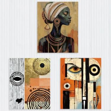Imagem de Decoração de parede abstrata moderna africana boêmia 3 peças, impressão geométrica vibrante e cultural, sem moldura, arte de arte, decoração de parede para casa, sala de estar, quarto, presentes para