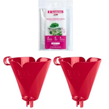 Imagem de Kit com 2 Suporte de Filtro de Café Vermelho 103 + 1 Saco Hermético Transparente 1 Litro