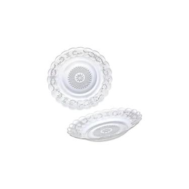 Imagem de Conjunto 4 Pratos Fundos em Vidro Transparente, 22cm Diâmetro, Design Clássico com Relevo, Alta Resistência