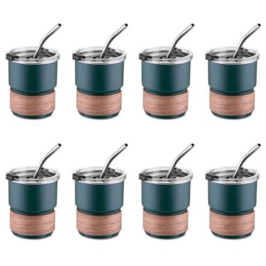 Imagem de Kit Conjunto 8 Copos Herméticos em Inox Para Café, Chá e Bebidas Quentes 250ml com Canudo - Verde