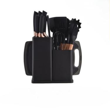 Imagem de Kit 19 Peças Jogo de Utensílios Para Cozinha em Silicone Com Cabo de Madeira Completo (Preto)