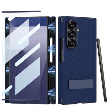 Imagem de FWYANZH Capa de couro para Samsung Galaxy Z com três dobras, protetor de tela, capa com suporte, fecho magnético, caneta dobradiça antiarranhões, azul, dobra tripla