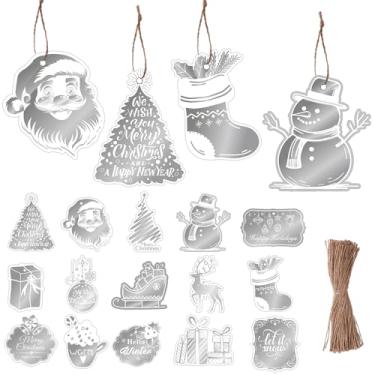 Imagem de Containlol 120 etiquetas de presente de papel de Natal, etiquetas de nome prateadas, cartões de etiqueta dupla face, em formato de Natal, Papai Noel, etiquetas de presente penduradas para Natal