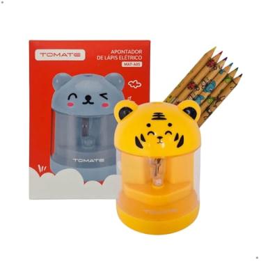Imagem de Apontador De Lápis Automático Elétrico Ursinho a Pilhas com Depósito Apontador Escolar Infantil Amarelo