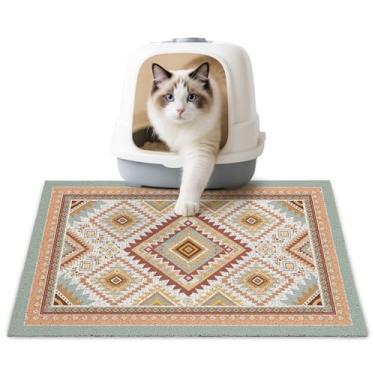 Imagem de Unicorn Catcher Tapete de areia para gatos 61 cm x 38 cm tapete de caixa de areia antiderrapante tapete lavável para caixa de areia tapete de comida interna suprimentos essenciais, laranja vermelho