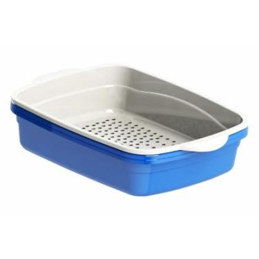 Imagem de Caixa de Areia para Gatos 3 Peças com Bandeja e Peneira – Banheiro Sanitário Aberto Pequeno Prático e Higiênico(AZUL)