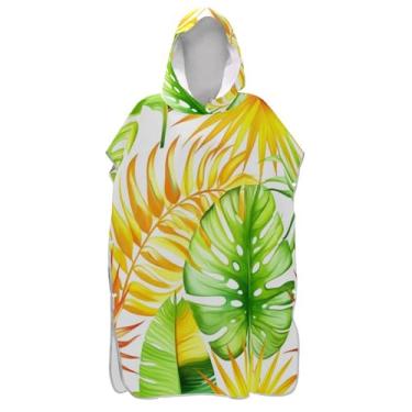 Imagem de Trocador de poncho de surfe para toalha de natação com capuz Adul Plus Size Ponchos adultos para mulheres folhas tropicais Monstera
