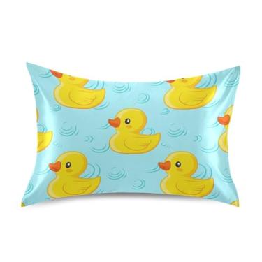 Imagem de Lindos Patos Amarelos Azul Claro Padrão King Queen Travesseiros de Cetim para Arrefecimento de Cabelo Capa de Cama Cama King Size 101.6 cm x 50.8 cm