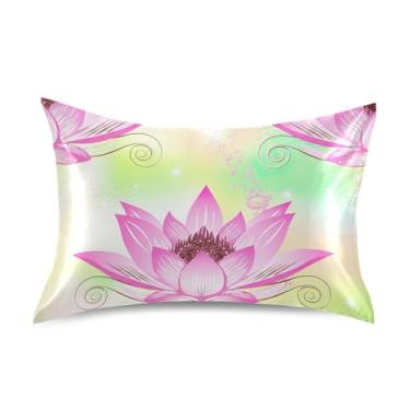 Imagem de Fronhas de cetim coloridas de flor de lótus rosa engraçado resfriamento padrão queen king size fronhas de cama personalizadas tamanho queen 76 cm x 50 cm