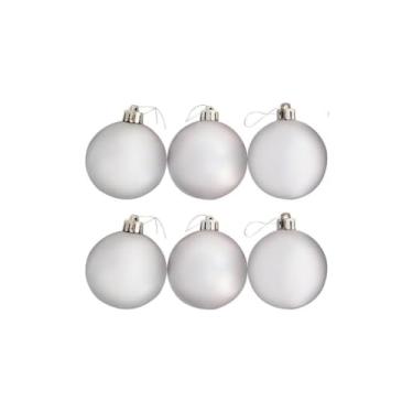 Imagem de Kit com 30 Bolinhas Texturizadas de Natal, 6cm, Azul, Polipropileno, 4 Texturas Diferentes, com Cordinha 17cm, para Árvore e Decoração