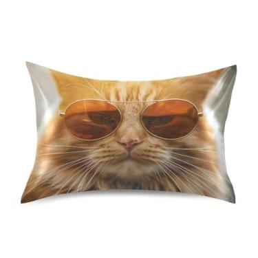 Imagem de Cool Fronhas Cool Cute Orange Cat King Queen Standard Pillows Slips Satin Cooling Home Bed Pillow Sham Impresso King Size 101.6 cm x 50.8 cm