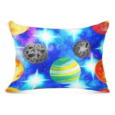 Imagem de Capas de travesseiro decorativas de flanela roxa planetas aquarela tamanho padrão king queen capas de travesseiro de cama fofas, tamanho Queen, 51 x 76 cm