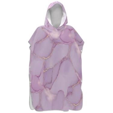 Imagem de Joisal Poncho de surfe com textura de mármore roxo para trocador adulto plus size ponchos femininos com capuz toalha de banho com capuz de praia