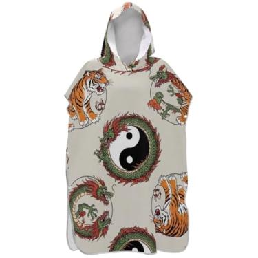 Imagem de Joisal Poncho de surf leve para adultos trocador de roupa de praia com capuz toalha de banho laranja tigre dragão chinês ponchos adultos para mulheres