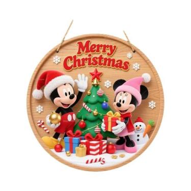 Imagem de Feliz Natal Disney Mickey Minnie Placas De Madeira Para Pendurar Na Pa