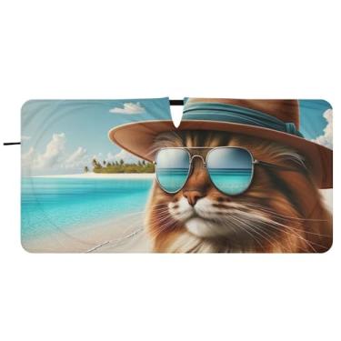 Imagem de Guarda-sol personalizado engraçado gatinho praia gato para carro para-brisa bonito dobrável caminhão carro persianas para janelas dianteiras automotivo, 76 cm x 149 cm
