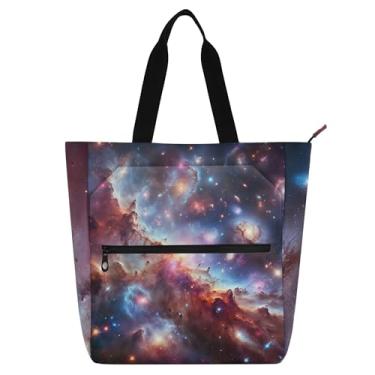 Imagem de Bolsa de trabalho feminina com nebulosa estrelada, galáxia, lona, praia, livros, zíper, utilitária, bolsas infantis, presente para amantes de livros