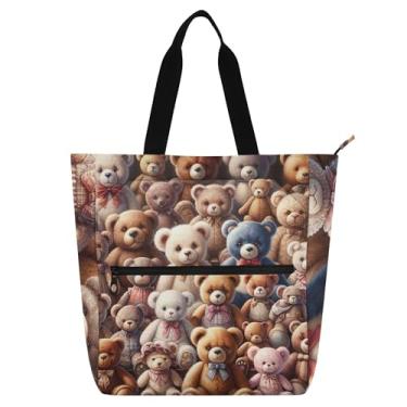 Imagem de Lindos ursinhos de pelúcia bolsa de trabalho para mulheres bolsa escolar de lona com zíper utilitário bolsas de escritório para amantes de livros presentes