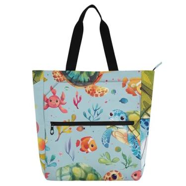 Imagem de Bolsa de trabalho feminina azul tartaruga marinha aquarela lona praia escola bolsas fofas bolsas infantis livro amante presente