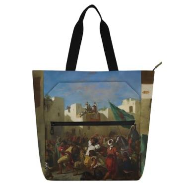 Imagem de GAIGEO Bolsa feminina Eugène Delacroix para trabalho, pintura, lona, praia, livros, bolsa com zíper, bolsas de viagem, amantes de livros