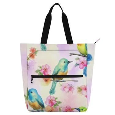 Imagem de GAIGEO Aquarela pássaros flores bolsas femininas para trabalho, lona, faculdade, escola, bolsas femininas com compartimentos
