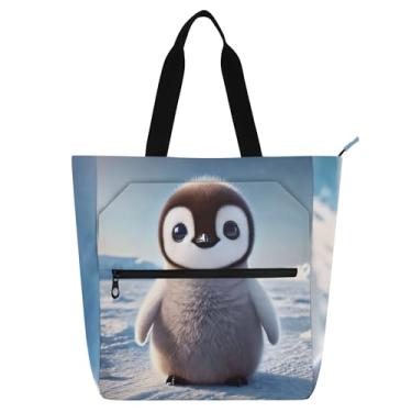 Imagem de GAIGEO Linda bolsa de pinguim para mulheres, trabalho, lona, escola, com zíper, presente para professores, para amantes de livros