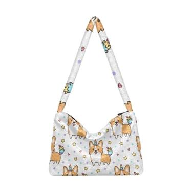 Imagem de Lindas bolsas de ombro femininas para carro, bolsa de pelúcia sob o braço, bolsa feminina para uso ao ar livre, Fantasia de cachorro de unicórnio, One Size