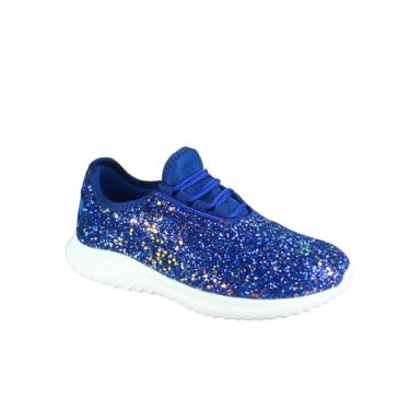 Imagem de toozon TZ Lotus-08 Tênis feminino confortável sem cadarço cor glitter caminhada corrida sem salto plano, Azul royal, 34