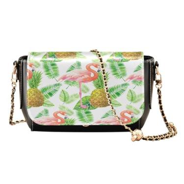 Imagem de Flamingos Bolsas transversais médias para mulheres, bolsas de ombro de couro PU, bolsa tiracolo feminina de couro, Folhas de abacaxi flamingo, One Size