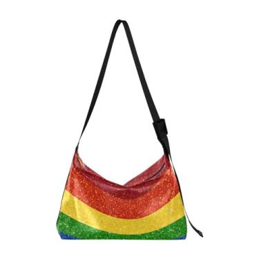 Imagem de GAIGEO Bolsa tiracolo Tig Fur amarela preta laranja de couro vegano, bolsa de ombro feminina de couro, bolsa de ombro vegana, Lgbt Glitter Rainbow Pride Flag, One Size