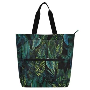 Imagem de GAIGEO Sacola feminina azul com folhas tropicais, bolsa de trabalho, lona, praia, escola, bolsas para professores, amantes de livros