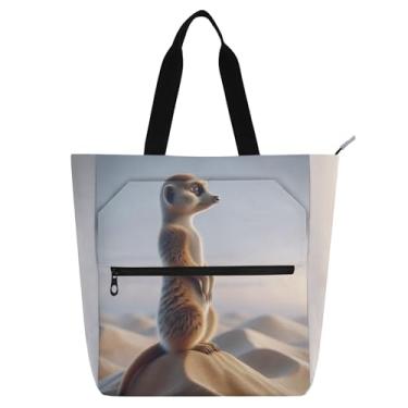 Imagem de Bolsa Meerkat com estampa de animais fofa, para crianças, mulheres, amantes de livros, trabalho, escola, bolsa de mão média com zíper