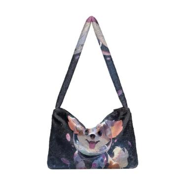 Imagem de Bolsa de pelúcia de pele de cobra verde branca, sacola feminina para uso ao ar livre, Cute Puppy Astronaut Transparente, One Size