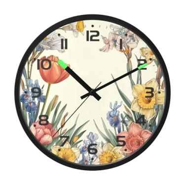 Imagem de SEHANY Herb Wildflower Relógio de parede silencioso sem tique-taque relógio redondo operado por bateria 30 cm controle de som luz noturna relógios de parede para sala de estar, cozinha, quarto
