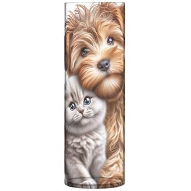 Imagem de Vasos cilíndricos para centros de mesa terrier, cachorro, gatinho, gato, plástico, grande, fofo, personalizado, exclusivo, decoração de flores modernas, 30 cm x 9,9 cm