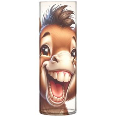 Imagem de Vaso de mesa de centro cilíndrico para mesa, vaso grande de plástico com estampa de animal de burro fofo, decorações de outono personalizadas para casa, 30 cm x 9,9 cm