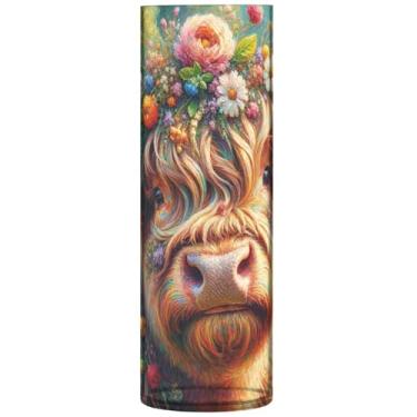 Imagem de Vasos cilíndricos florais de vaca Highland para centros de mesa, vaso de plástico, fofo, personalizado, decoração de apartamento, estética, 30 x 9,9 cm