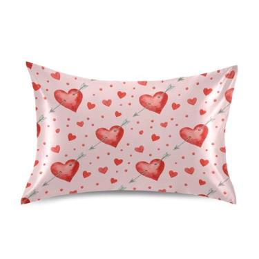 Imagem de Wassud Corações flechas dia dos namorados fronha de cetim para cabelo e pele fronhas de seda lisa tamanho padrão capas de travesseiro respiráveis com fecho de envelope
