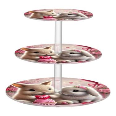 Imagem de Lovely Bunny Suporte de cupcake para sobremesa chá festa chá 3 camadas acrílico display copo torre bolo mesa mesa mesa deserto exibição bolo comida aniversário casamento