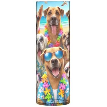 Imagem de Lindo filhote de cachorro engraçado vaso cilíndrico buquê flores grandes vasos de outono de plástico floral decoração de sala de estar, 30 cm x 9,9 cm