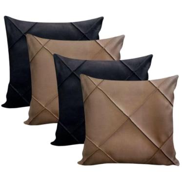 Imagem de Almofadas Cheias em Suede Drapeada 45x45cm Decorativas Sala Quarto Sofá(2 AVELÃ + 2 PRETO)