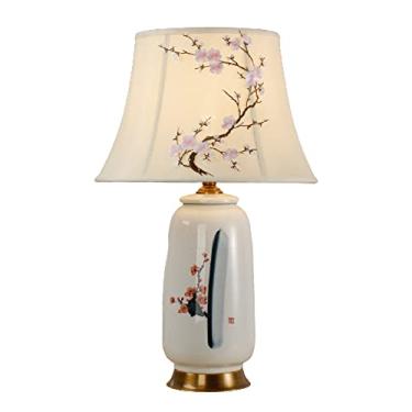 Imagem de Abajur de mesa oriental grande de cerâmica, 70 cm de altura, com cúpula em formato de sino bordada à mão, estilo antigo chinês de Jingdezhen, ideal para quarto, cabeceira, escritório ou sala