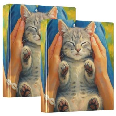 Imagem de Fichário fofo de gato deitado em pernas humanas 3 cm com 3 anéis para guardar 200 folhas, anel redondo para escritório, 31,5 x 27 x 6 cm, 1 pacote