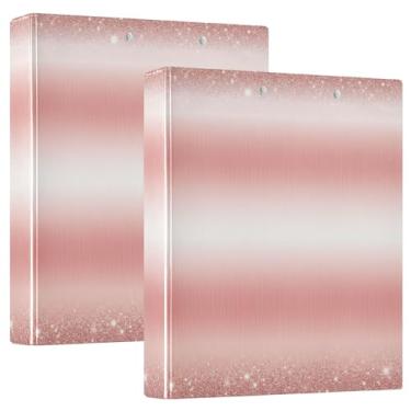 Imagem de Fichários personalizados de ouro rosa com 3 anéis de 3 cm para guardar 200 folhas, pastas, caderno, anel redondo, fichário, 31,5 x 27 x 6 cm, pacote com 2